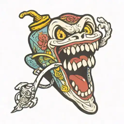 animated tooth singing melodiously tattoo design idea