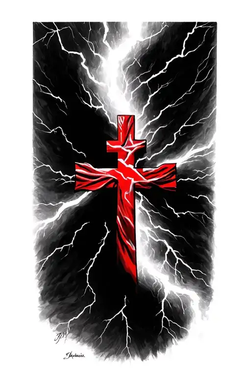 give me forearm tatoos ideas that onclude the albanian flag,, the cross, and some lightening. create a few ske tattoo design idea