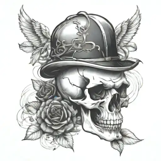 skull and roses growing inside tattoo design idea