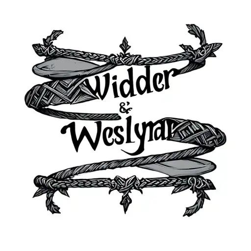 Name Wilder and Weslymar written in Nordic bracelets tattoo design idea