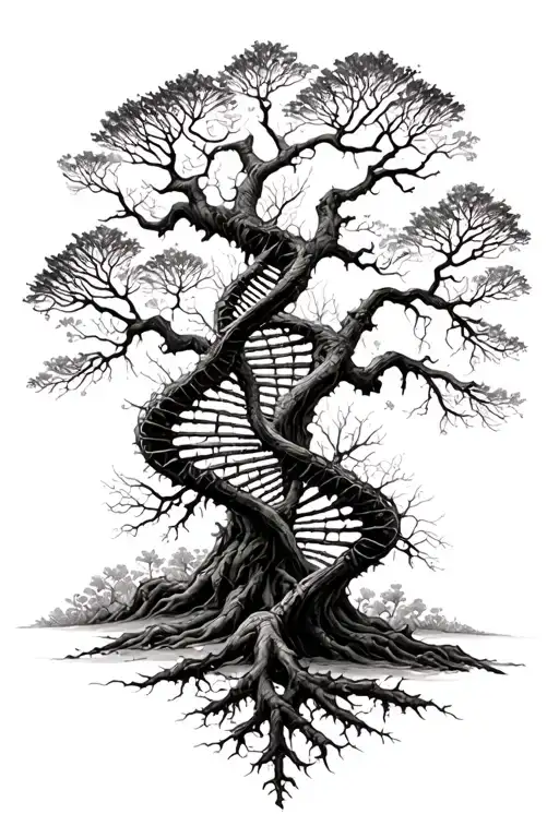 tree with branches in the shape of dna-strand tattoo design idea