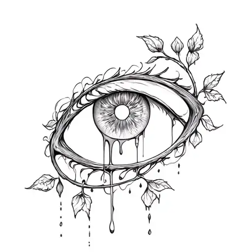 I want a tattoo of a third eye crying blood, with tiny roses growing out of it and an ouroboros circle around it. tattoo design idea