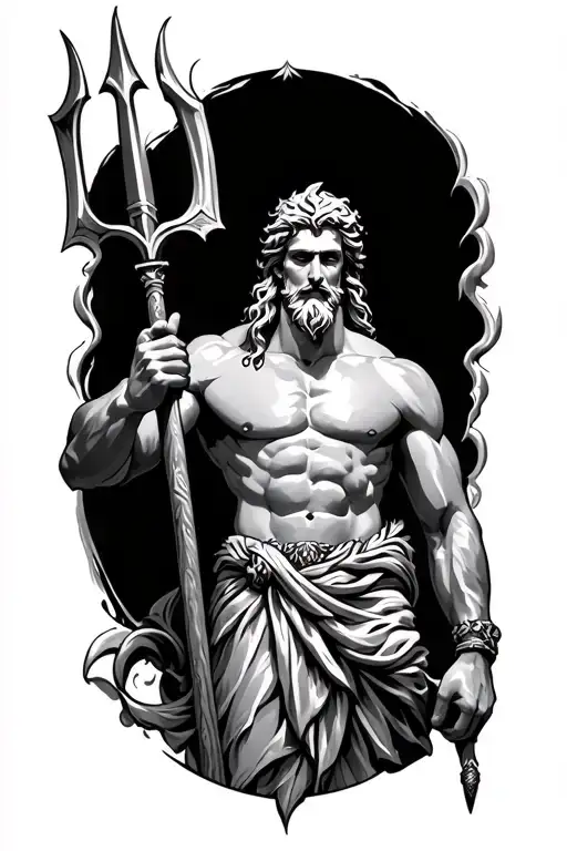 Poseidon holding a trident tattoo design idea