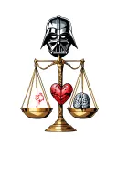 darth vader, broken helmet, libra scales, heart, brain tattoo design idea