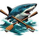 shark in front of crossed rowing oars with waves flowing tattoo design idea