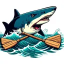 shark in front of crossed rowing oars with waves flowing tattoo design idea