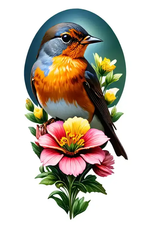 robin and wallflowers tattoo design idea