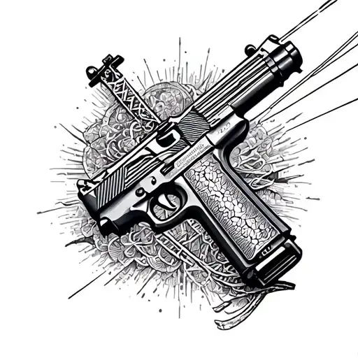 An intricate design featuring a gun intertwined with a power line symbolizing the occupation of a lineman tattoo design idea