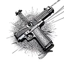 An intricate design featuring a gun intertwined with a power line symbolizing the occupation of a lineman tattoo design idea