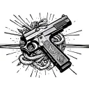 An intricate design featuring a gun intertwined with a power line symbolizing the occupation of a lineman tattoo design idea