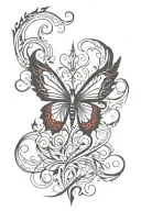red butterfly wings made of swirl/smoke/fire with a sword body and a red fire flame crown  tattoo design idea