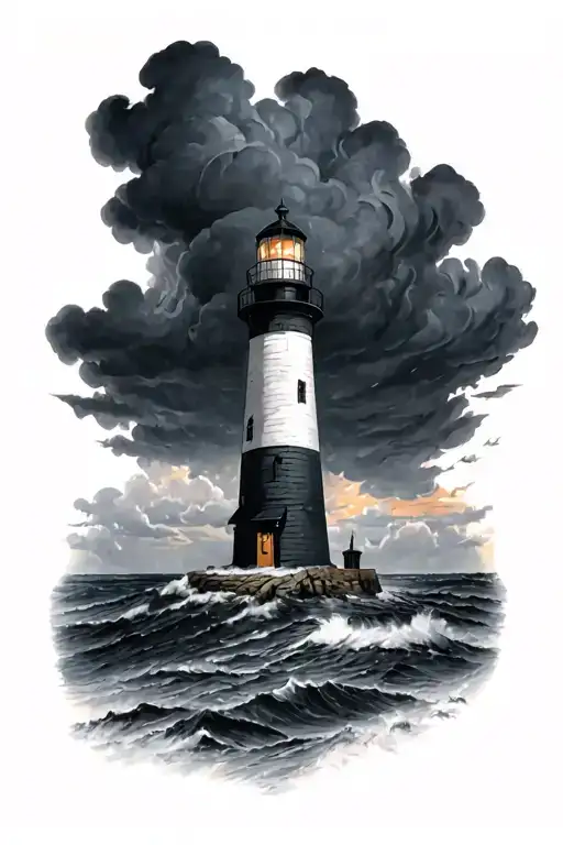 lighthouse in a storm clouds tattoo design idea