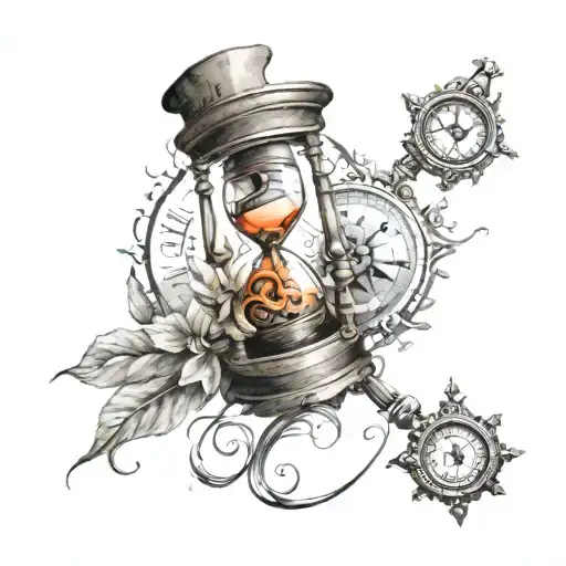 hourglass tattoo with compass tattoo design idea