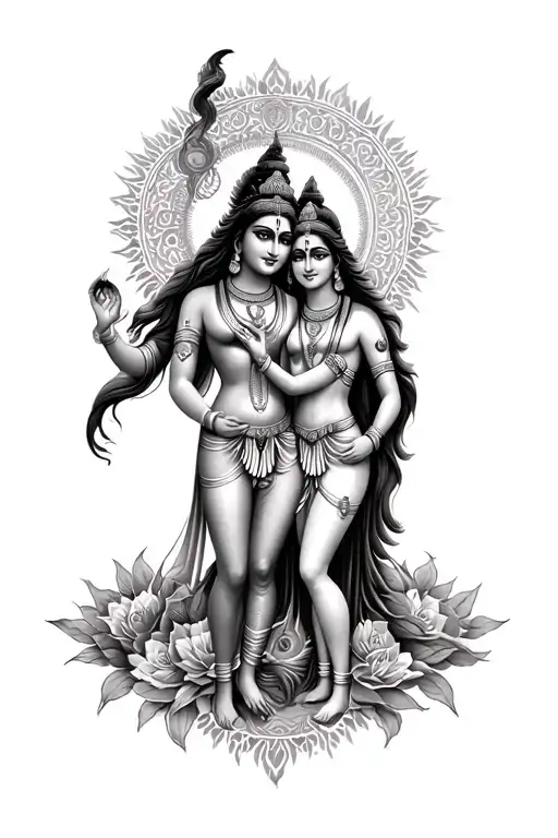 shiva and parvati love aura tattoo design idea