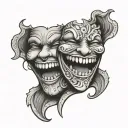 smile face mask split in half tattoo design idea