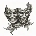 smile face mask split in half tattoo design idea