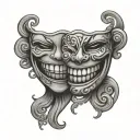 smile face mask split in half tattoo design idea