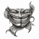smile face mask split in half tattoo design idea