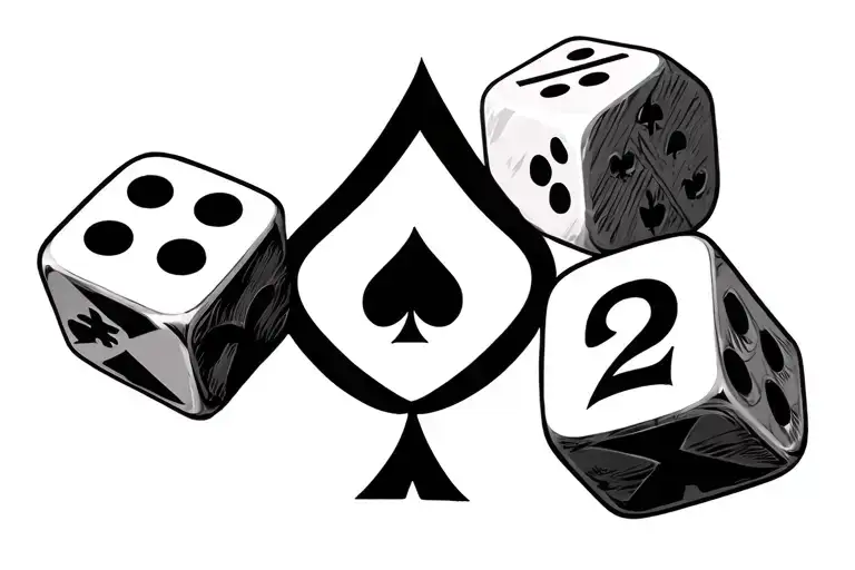 ace of spades, with three dice showing 5, 2, and 5 tattoo design idea