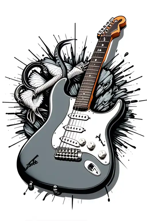 fender stratocaster, fishing hook charm, ps5 controller, heartbeat tattoo design idea