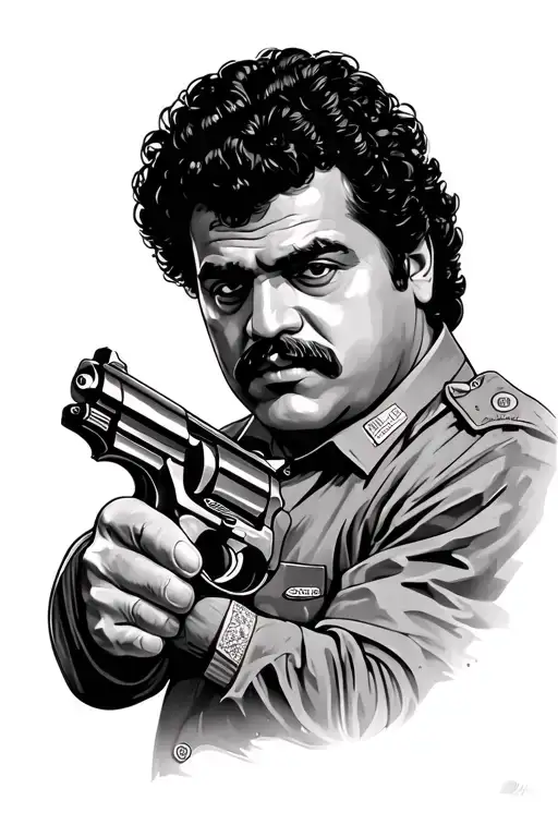 most wanted pablo escobar money gun tattoo design idea