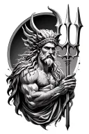 make me a poseidon tattoo idea with not too much detail but also a very nice looking tattoo with his trident overlapping tattoo design idea