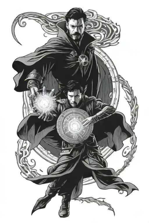 Doctor Strange opening a portal from which Optimus Prime emerges tattoo design idea