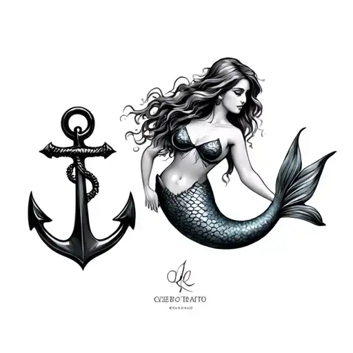 mermaid with anchor realism tattoo design idea