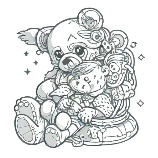 planète and Teddy bear sitting tattoo design idea