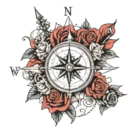 i want a compass and roses in the backgroung  and under the compass this text (No one can hit as big as life) tattoo design idea