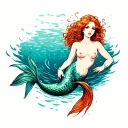 topless sensual mermaid redhead swimming underwater tattoo design idea