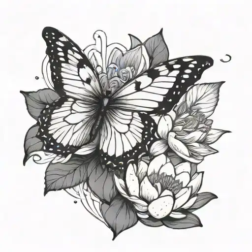 Butterfly perched on a Lotus flower, symbolizing new beginnings and beauty tattoo design idea