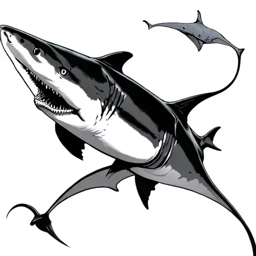 hammerhead shark and manta ray swimming tattoo design idea