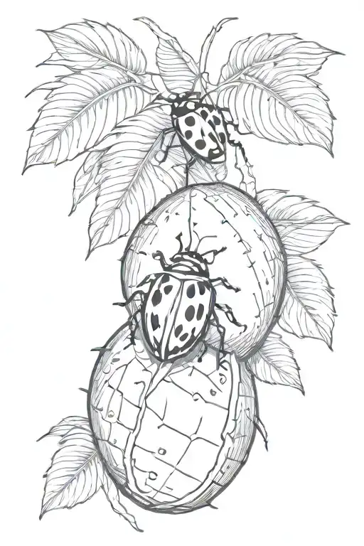 ladybug and a coconut    tattoo design idea