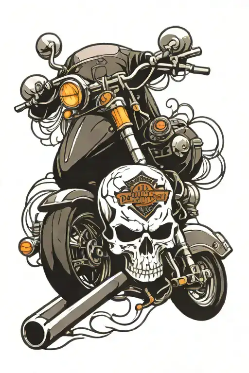 skull and Harley Davidson logo tattoo design idea