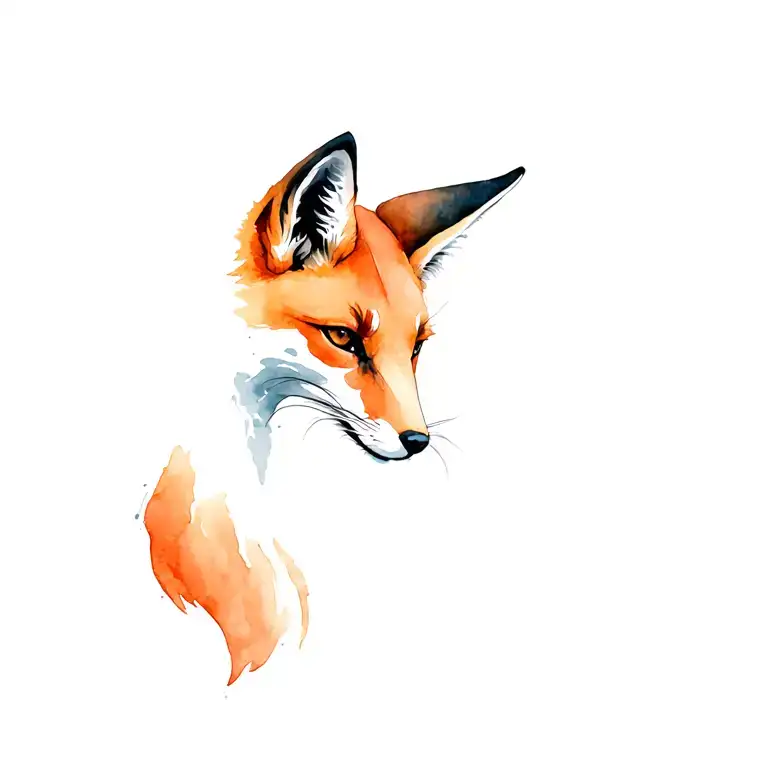 Elongated narrow fox head down tattoo design idea