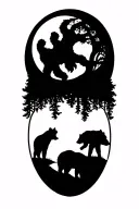 men half sleeve tree bear moon tattoo design idea