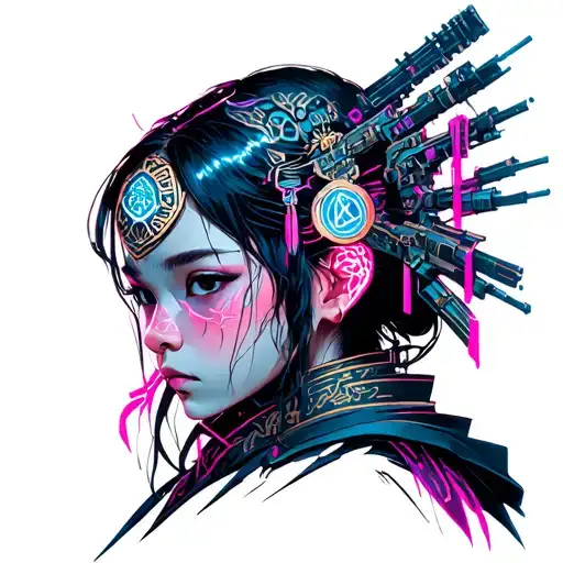 cyberpunk style samurai girl tattoo design idea