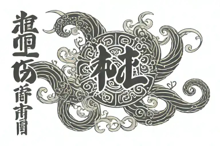 SAMAEL lettering with spiral wave background tattoo design idea