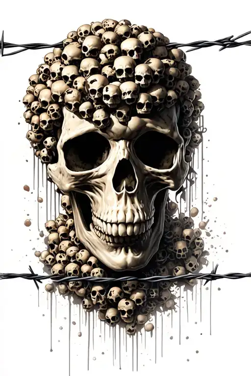 A thousand small skulls that fill everything with a barbed wire that passes above tattoo design idea