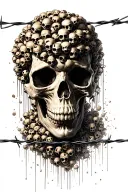 A thousand small skulls that fill everything with a barbed wire that passes above tattoo design idea
