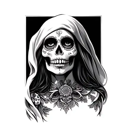 santa muerte on upper women chest piece tattoo tattoo design idea