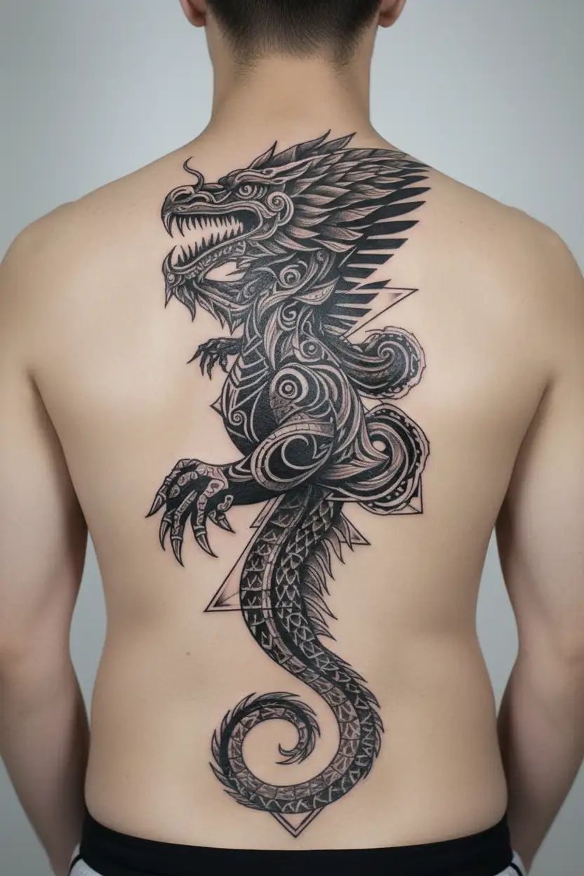 Quetzalcoatl with lightning striking tattoo design idea