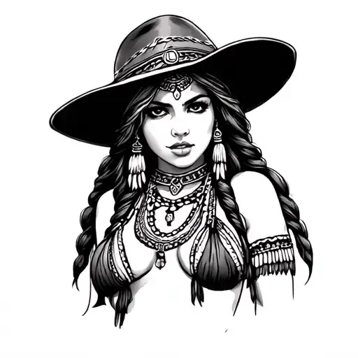 Indian jones pinup girl tattoo design idea