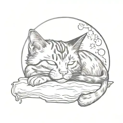 sleeping tabby cat under the moon  tattoo design idea