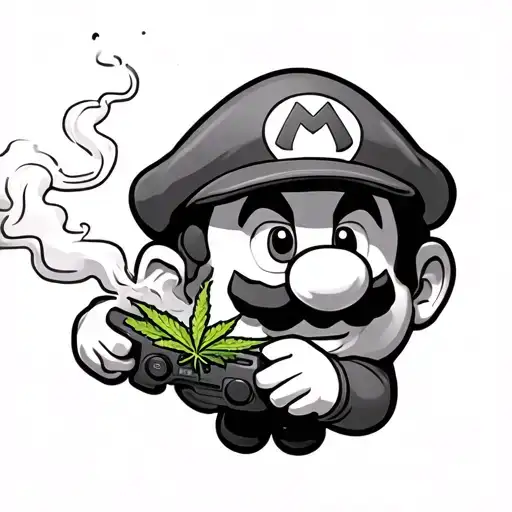 mario smoking weed while playing games tattoo design idea