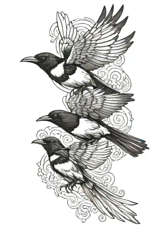 two magpies flying together simple outline tattoo design idea