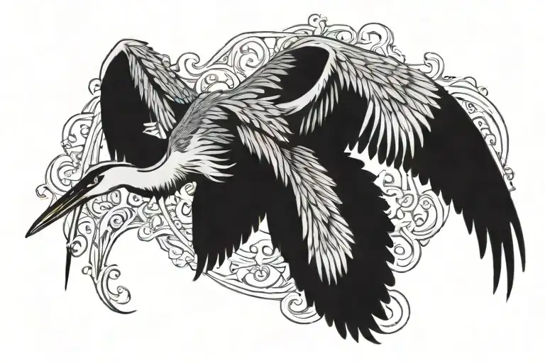 heron flying tattoo design idea