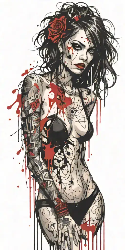 darkly alluring full nude goth girl rocking out tattoo design idea