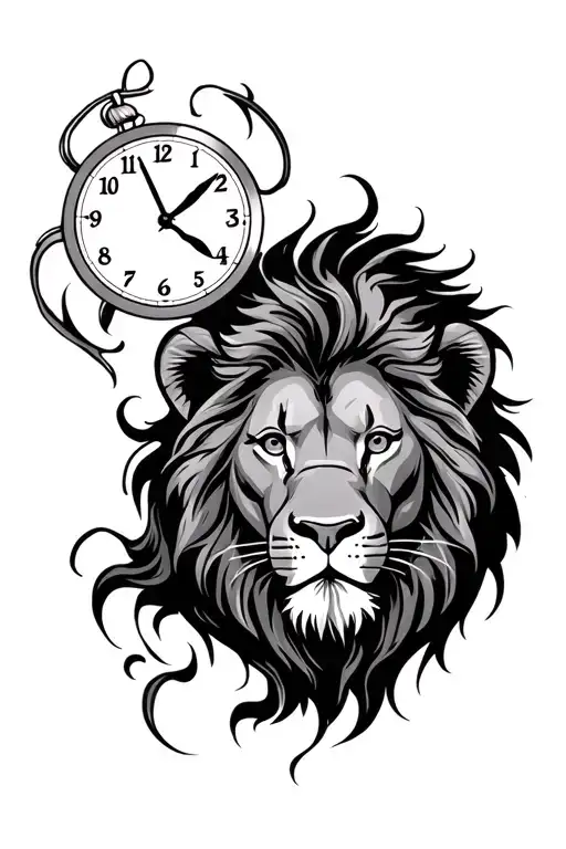 Clock with Lion tattoo design idea
